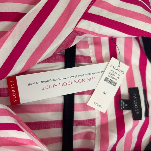 NWT Talbots Red/Pink and White Striped “No Iron” Blouse - Picture 5 of 11